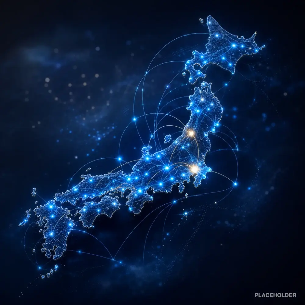 Abstract data network connecting sport across Japan